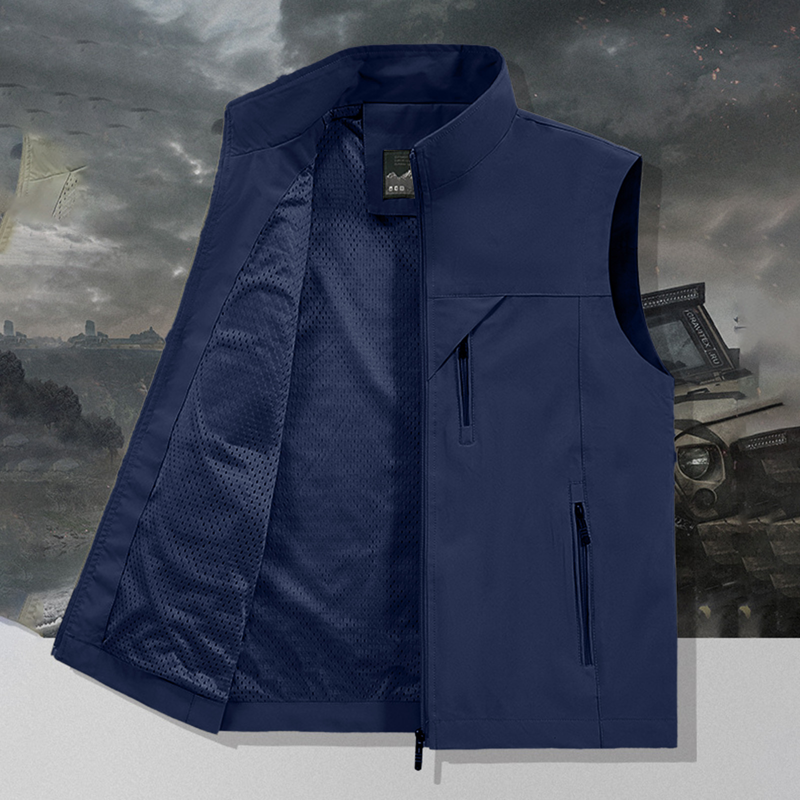 thumbnail image 5 of Chaleco sin mangas de imitación de cuero para hombre, chaqueta de club de motociclistas: cremallera frontal, múltiples bolsillos, para montar en moto/ropa urbana (M-XXXXXXL), 5 of 5